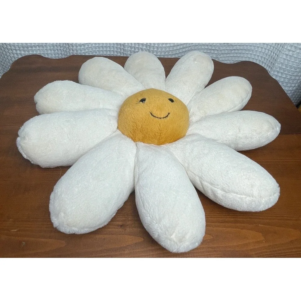 Jellycat Fleury Daisy Plush Pillow white petals yellow smiling Center